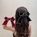 New Rhinestone Flannel Red Black Big Hair Barrettes Bow Knot Fashion Accessories Hairpin Korean Luxury Spring Clip